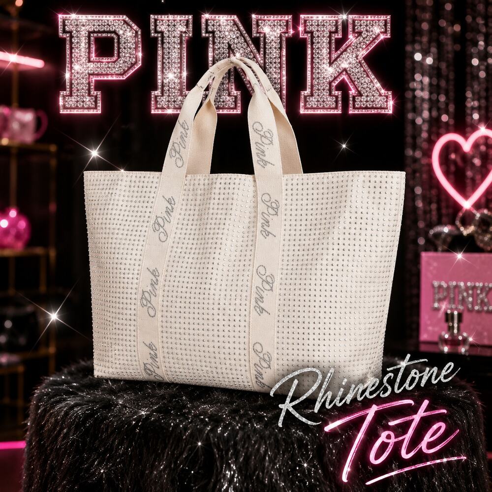 NWT Victoria’s Secret PINK Ivory Rhinestone Bling Large Tote Weekender